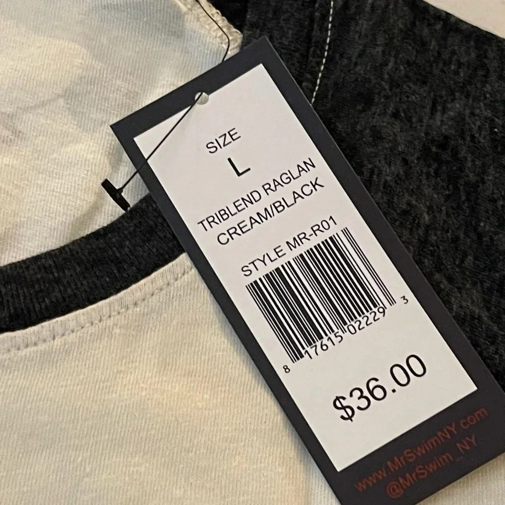 Mr. Swim Triblend Raglan Tee, Cream/Black, Large, NWT